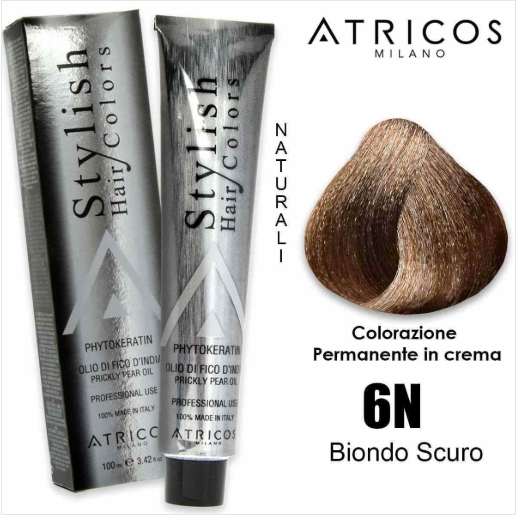 Stylish Hair Colors 6N Louro Escuro, coloração capilar permanente em creme com óleo de figo-da-índia e fitoqueratina. Cobertura 100% dos brancos.