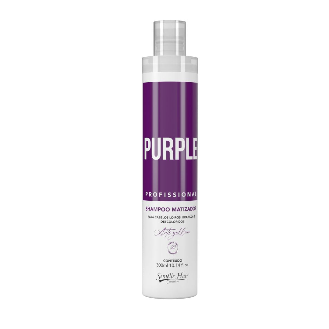 Shampoo Purple Matizador 300ML para cabelos loiros e descoloridos. Neutraliza tons amarelados com pigmentos exclusivos e tecnologia avançada.