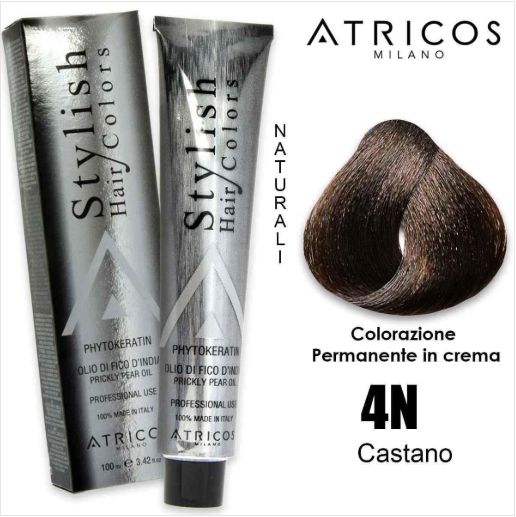 Stylish Hair Colors 4N Castanho Médio, coloração capilar permanente em creme com óleo de figo-da-índia e fitoqueratina. Cobertura 100% dos brancos.
