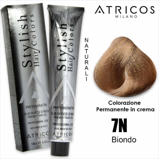 Stylish Hair Colors 7N Louro Médio, coloração capilar permanente em creme com óleo de figo-da-índia e fitoqueratina. Cobertura 100% dos brancos.
