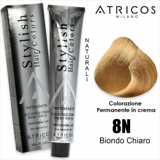 Stylish Hair Colors 8N Louro Claro, coloração capilar permanente em creme com óleo de figo-da-índia e fitoqueratina. Cobertura 100% dos brancos.