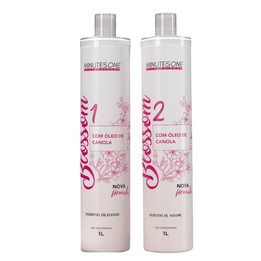 Progressiva Blossom 2x1L com óleo de canola para alisamento capilar profissional. Reduz frizz, proporciona brilho intenso e efeito liso duradouro.