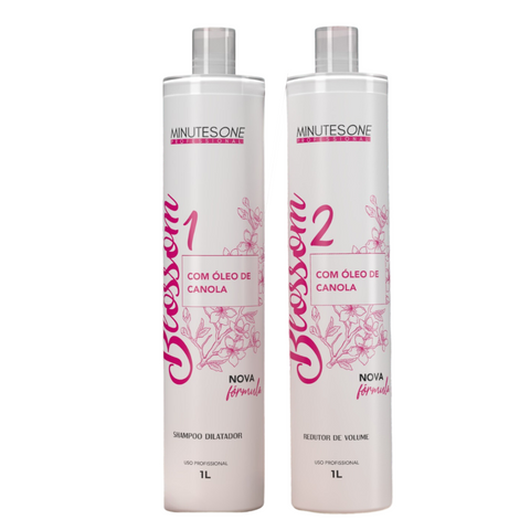 Progressiva Blossom 2x1L com óleo de canola para alisamento capilar profissional. Reduz frizz, proporciona brilho intenso e efeito liso duradouro.