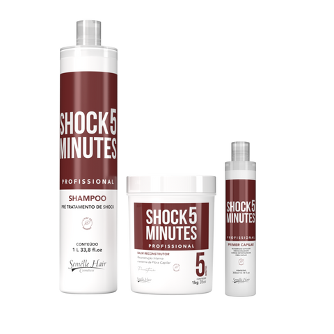 Kit SHOCK 5 - Reconstrução Capilar Profissional com shampoo, balm reconstrutor e primer capilar. Repositor de massa para cabelos danificados.