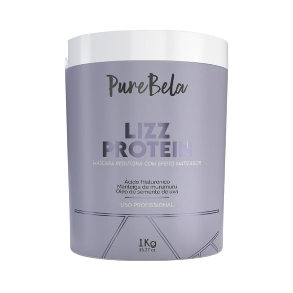 Botox Lizz Protein 1KG com ácido hialurônico, manteiga de murumuru e óleo de semente de uva. Máscara redutora profissional para redução de volume e frizz.